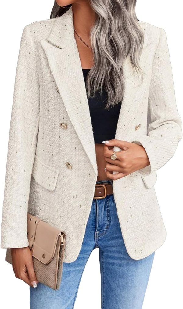 71OTm2ShT1L._AC_SL1500 Womens Casual Blazer 2024 Spring Open Front Business Work Tweed Plaid Jacket Suit Pocket (S-XXL)