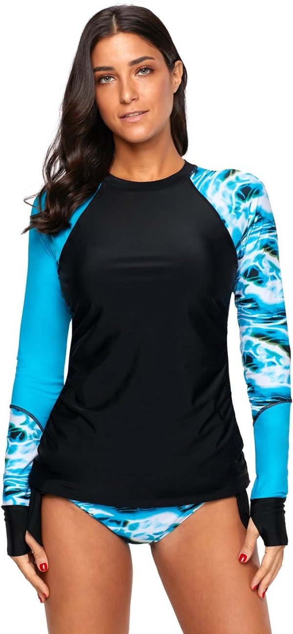 71OxWfzgXBL._AC_SL1500 Women's Long Sleeves Rash Guard Athletic Swim Aztec Tankini Sets Swimsuit