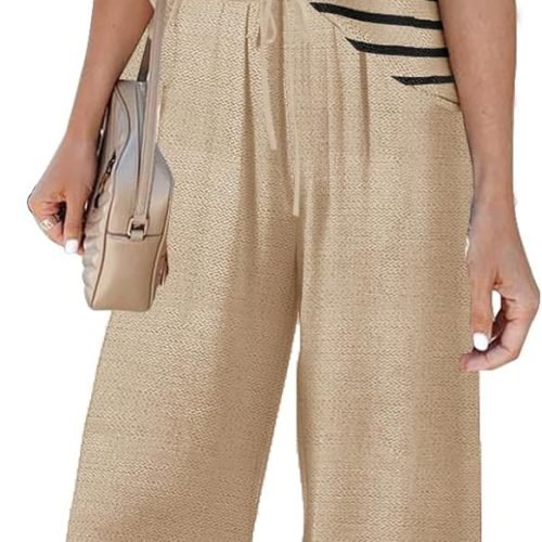 71Q0M6h1eXL._AC_SL1500 Sets for Women Spring Outfits for Women 2024 Travel Wide Leg Pant Summer Two Piece Sets Lounge Matching Sets