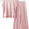 71QrLQCKr7L._AC_SL1500 2 Piece Outfits for Women Sweater Sets Knit Vest Tops Elastic Waisted Pants