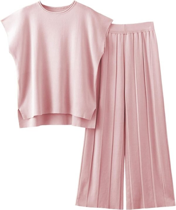 71QrLQCKr7L._AC_SL1500 2 Piece Outfits for Women Sweater Sets Knit Vest Tops Elastic Waisted Pants