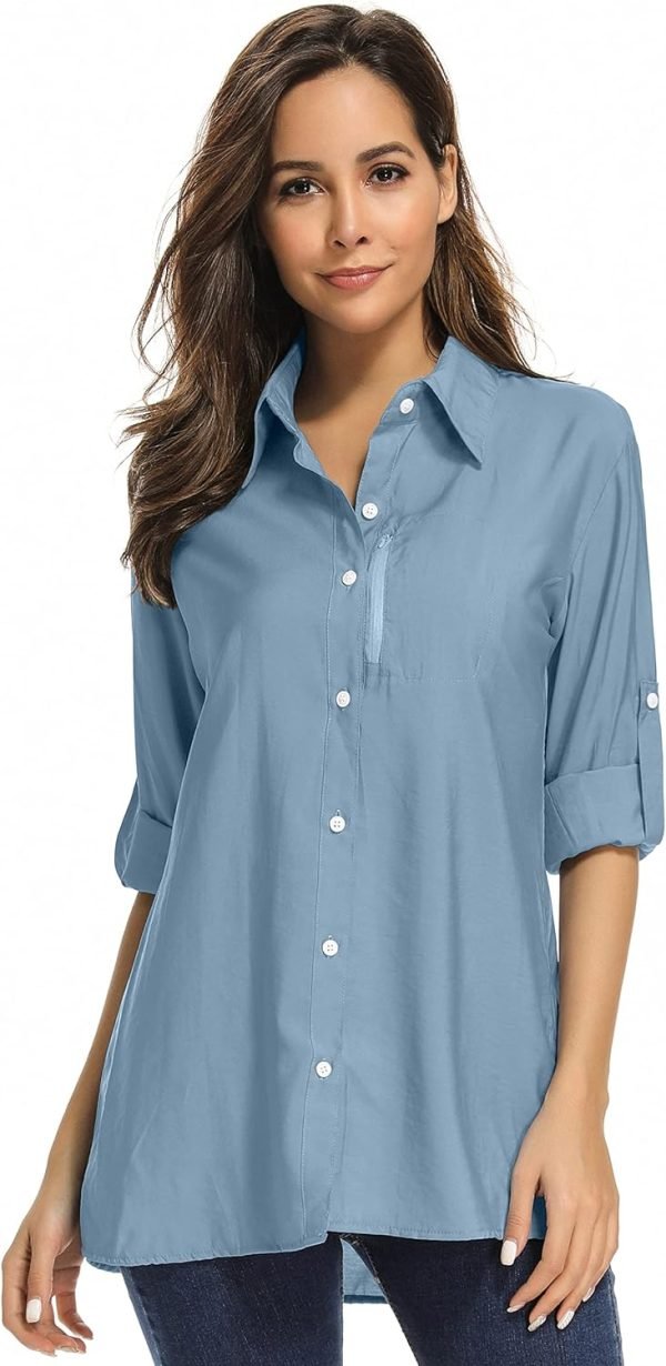 71RIXaKZqOL._AC_SL1500 Women's UPF 50 Long Sleeve Sun Protection Shirts Quick Dry Outdoor Fishing Hiking Travel Shirt