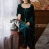 71RMvyt5ARL._AC_SL1500 Women's Long Sleeve Nightgown Velvet Sleep Dress Ruffle Crew Neck Mid-length Nightdress