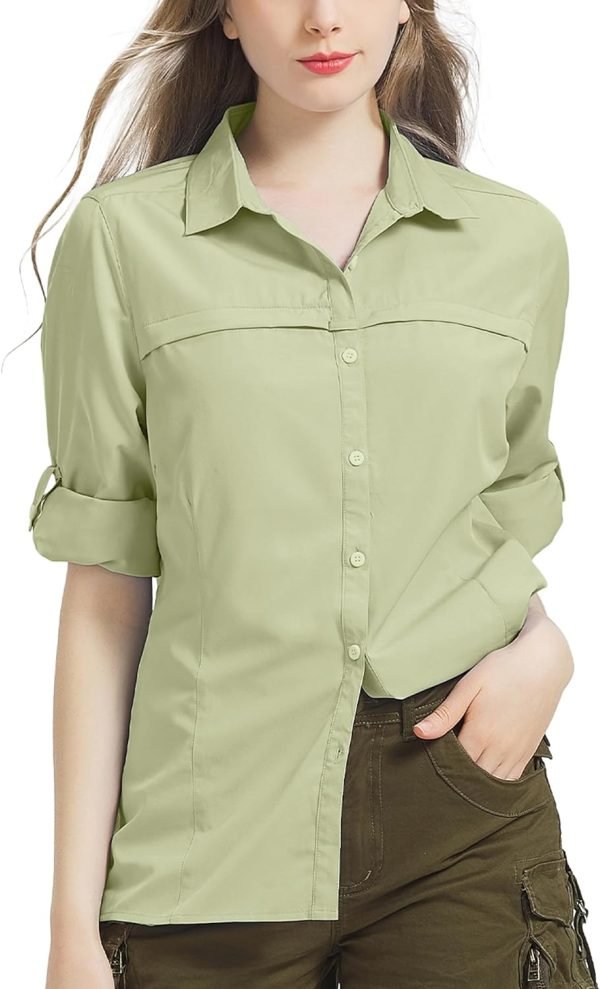 71Rj4s3I4tL._AC_SL1500 Womens Sun Protection Safari Shirt Quick Dry SPF 50 UV Lightweight Fishing Travel Hiking Outdoor Shirts with Zipper Pockets