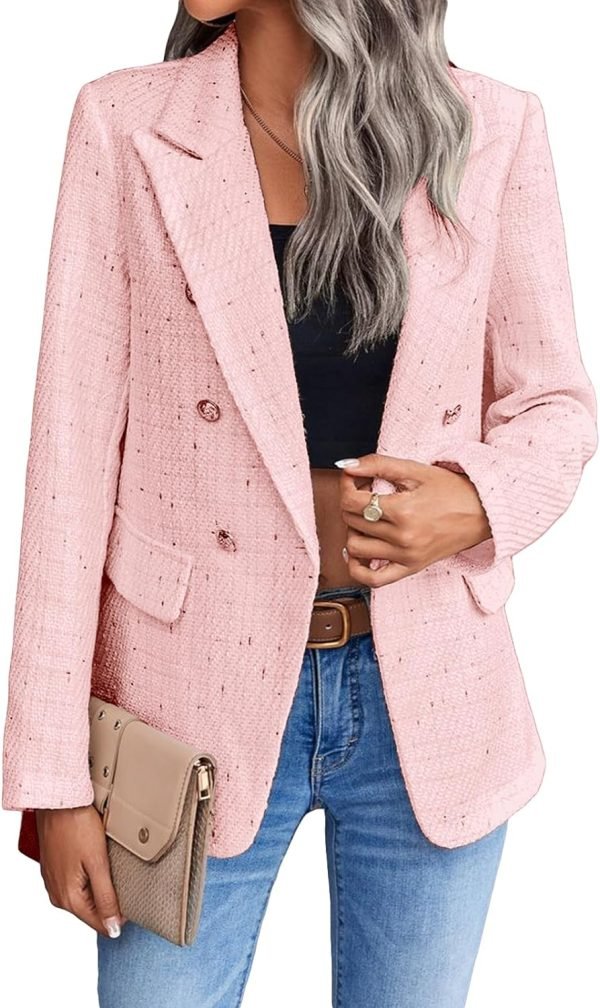 71Ry2iAFSoL._AC_SL1500 Womens Casual Blazer 2024 Spring Open Front Business Work Tweed Plaid Jacket Suit Pocket (S-XXL)