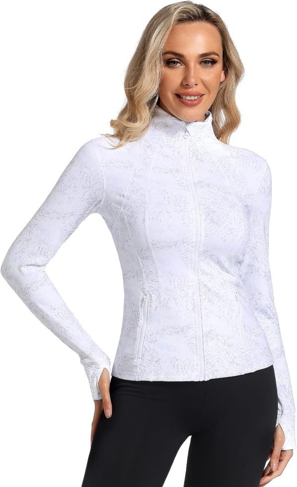 71SHiHKbkmL._AC_SL1500 Womens Sports Running Yoga Jacket Slim Fit Full Zip Track Jacket Turtleneck Workout Jacket