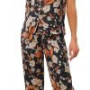 Womens Satin Floral Sleepwear Short Sleeves Button Down Tops with Pants Lounge Pajamas Sets