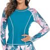 71T-m5YauTL._AC_SL1500 Women 2 Piece Rash Guard Long Sleeve Swimsuits Swim Shirt with Shorts Set Sun Protection UPF 50+ Surf Bathing Suits