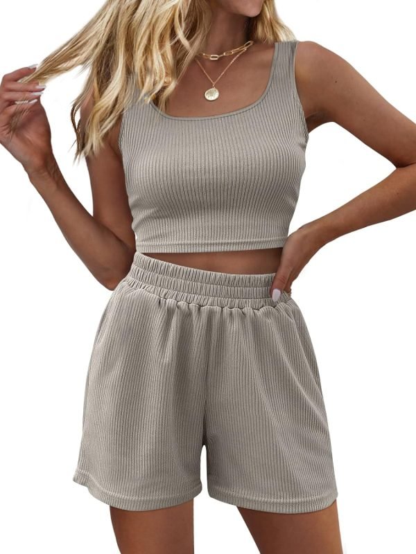 71UOC6th_0L._AC_SL1500 Trendy Queen Two Piece Summer Outfits Women Shorts Sets 2 Piece Sleeveless Matching Lounge Crop Top and High Waisted Shorts