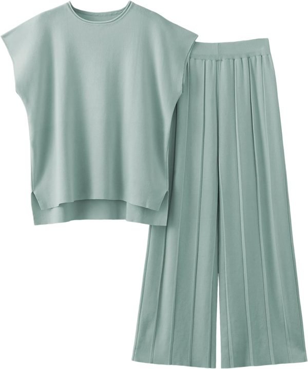 71UtLDaVgzL._AC_SL1500 2 Piece Outfits for Women Sweater Sets Knit Vest Tops Elastic Waisted Pants