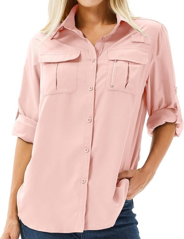 71UuAO5-jDL._AC_SL1500 Women's UPF 50+ Long Sleeve UV Sun Protection Safari Shirt, Quick Dry SPF Hiking Fishing Breathable Shirts