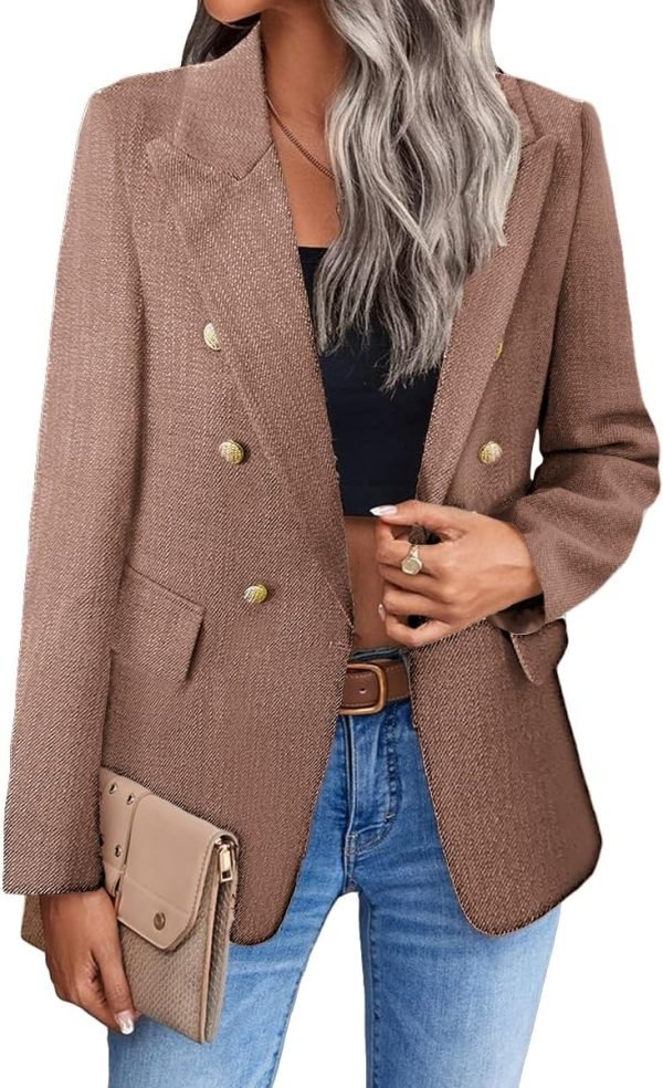 71WDSSLJ2YL._AC_SL1200 Womens Casual Blazer 2024 Spring Open Front Business Work Tweed Plaid Jacket Suit Pocket (S-XXL)