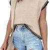 Womens Cap Sleeve Sweater Vest Summer Tops Sleeveless Tank Tops 2024 Trendy Spring Clothes Striped Short Sleeve Shirts