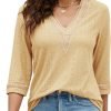 Women's Casual 3/4 Sleeve Shirts Lace V Neck Color Block Dressy Tops Trendy Hollow Floral Blouses T Shirts S-XXL