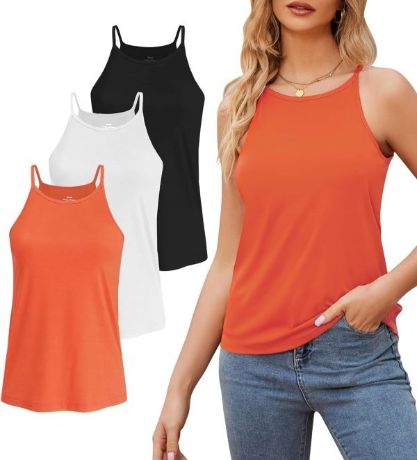 High Neck Tank Top for Women Camisole Trendy Sleeveless Shirts Loose Fit Cami Tanks 3 Pack