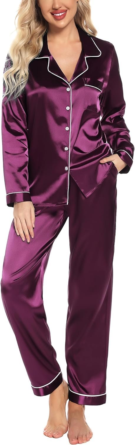 71Yn36x_5SL._AC_SL1500 Pajamas Set Long Sleeve Womens Button Down Sleepwear Two Piece Nightwear Soft Pj Lounge Sets S-XXL