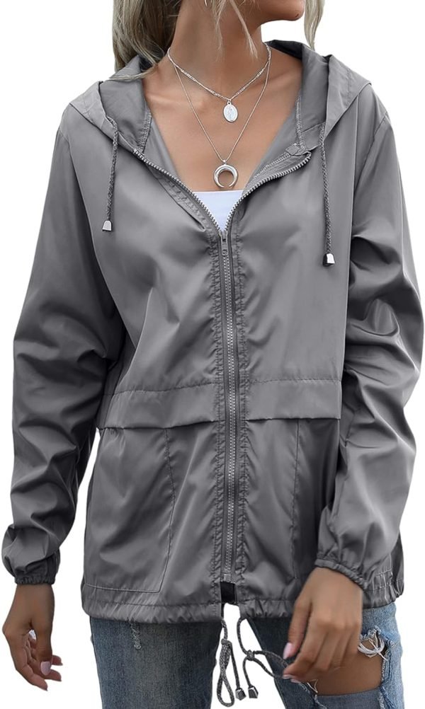 Women's Waterproof Raincoat Lightweight Rain Jacket Hooded Windbreaker with Pockets for Outdoor
