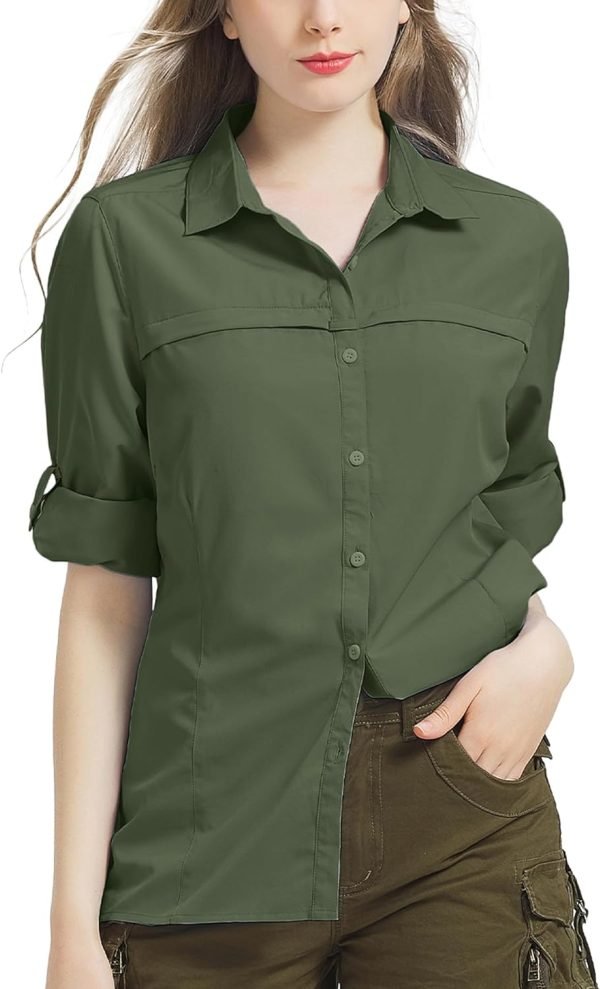 71YzL7pTSAL._AC_SL1500 Womens Sun Protection Safari Shirt Quick Dry SPF 50 UV Lightweight Fishing Travel Hiking Outdoor Shirts with Zipper Pockets