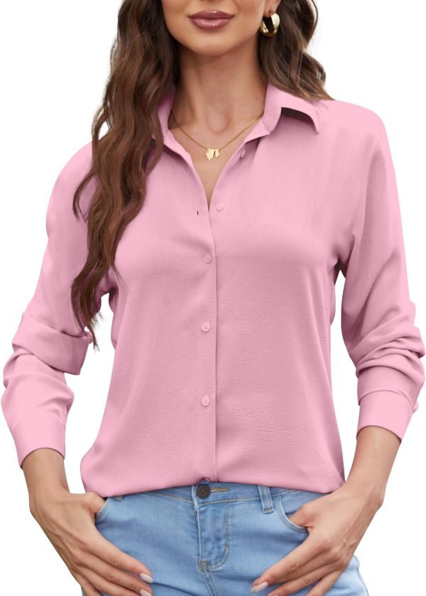 71_Xp6GyU8L._AC_SL1500 Womens Chiffon Blouses Button-Down Shirts Soft Tops Collared Casual Work Shirt XS-XXL