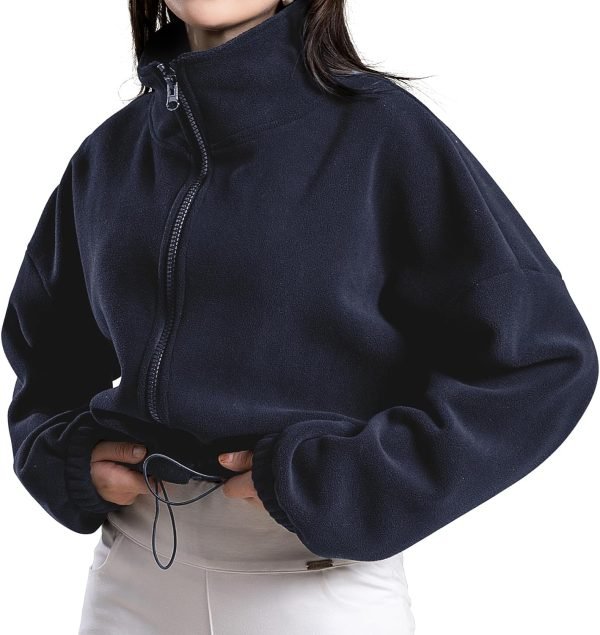71_sLzgimUL._AC_SL1500 Women's Full Zip Fleece Short Jacket Oversized Athletic Running Long Sleeve Stand Collar Crop Warm Sherpa Coat