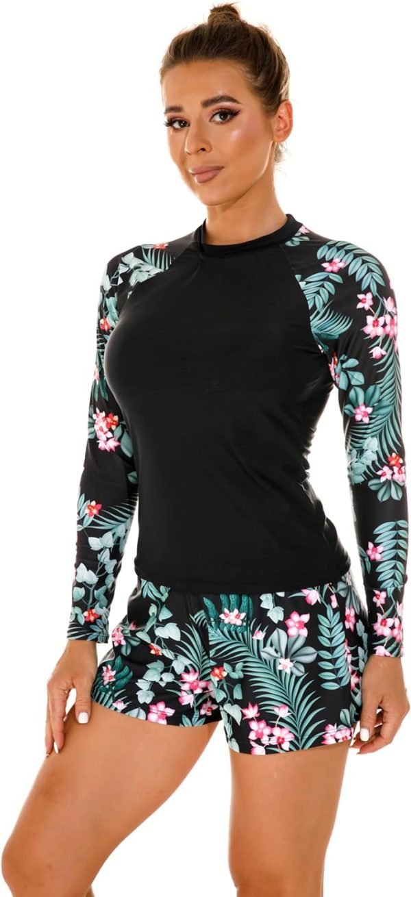 71aCiNDYbGL._AC_SL1500 Women's Long Sleeves Rash Guard Athletic Swim Aztec Tankini Sets Swimsuit