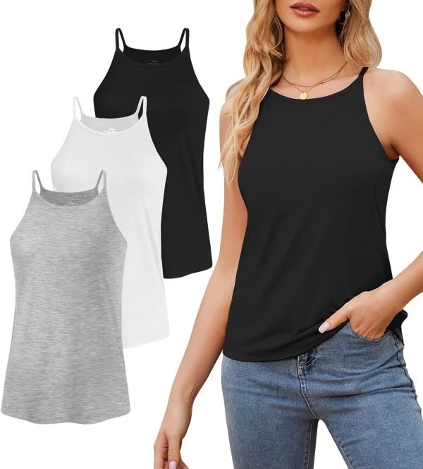 High Neck Tank Top for Women Camisole Trendy Sleeveless Shirts Loose Fit Cami Tanks 3 Pack