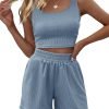 71aNRx5BOWL._AC_SL1500 Trendy Queen Two Piece Summer Outfits Women Shorts Sets 2 Piece Sleeveless Matching Lounge Crop Top and High Waisted Shorts