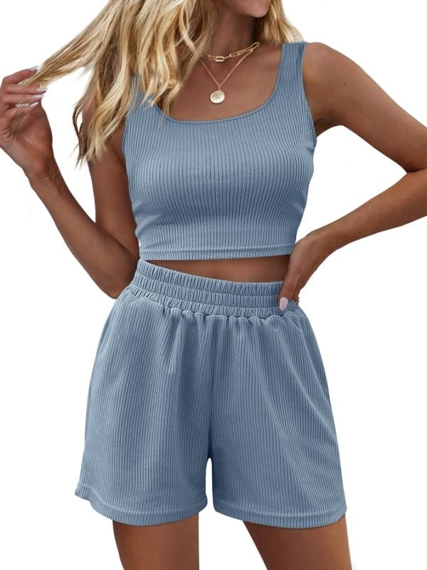71aNRx5BOWL._AC_SL1500 Trendy Queen Two Piece Summer Outfits Women Shorts Sets 2 Piece Sleeveless Matching Lounge Crop Top and High Waisted Shorts