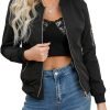 Women's Bomber Jacket Lightweight Varsity Zip Up Coat Casual Long Sleeve Windbreaker
