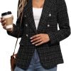 71bQgwnc8RL._AC_SL1500 Womens Casual Blazer 2024 Spring Open Front Business Work Tweed Plaid Jacket Suit Pocket (S-XXL)