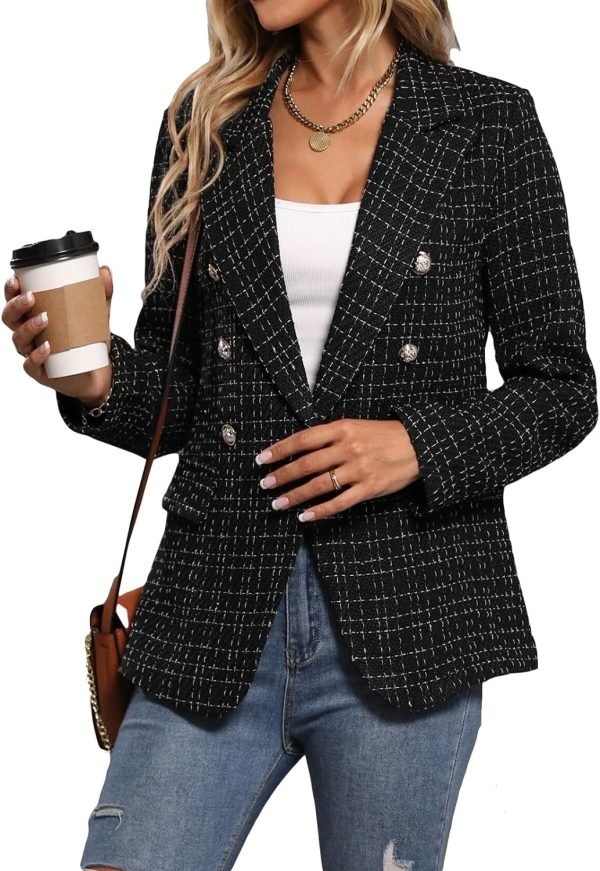 71bQgwnc8RL._AC_SL1500 Womens Casual Blazer 2024 Spring Open Front Business Work Tweed Plaid Jacket Suit Pocket (S-XXL)