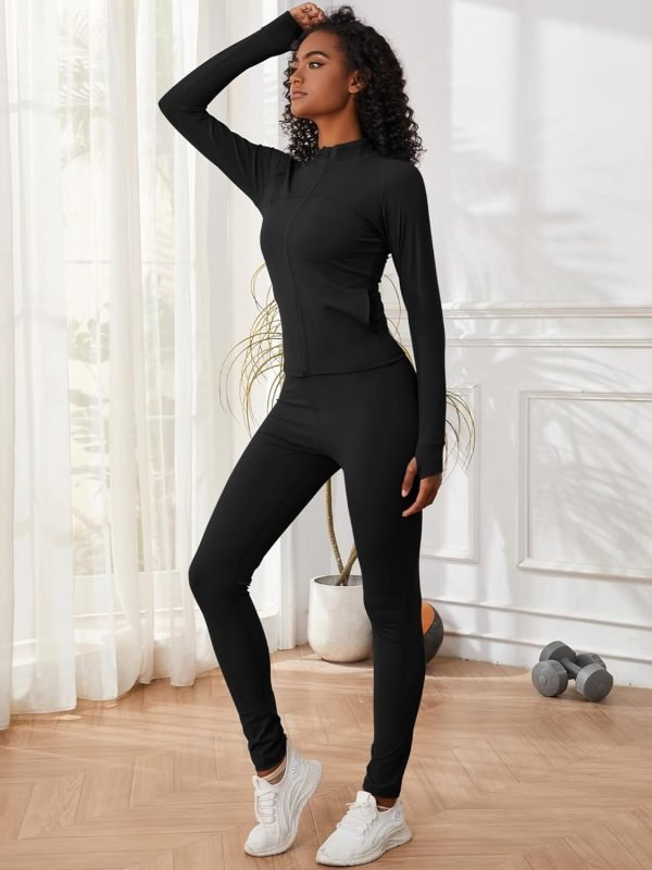 71bVj7KEJGL._AC_SL1500 Two Piece Outfits for Women Workout Sets Bodycon Tracksuit Long Sleeve Zip Up Hoodie Jacket Jogger Sweat Pants Set