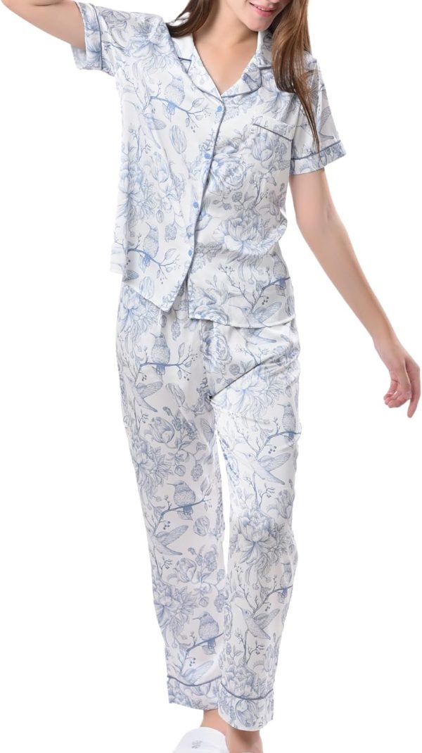 71c-i2FMY7L._AC_SL1500 Women's Silky Satin Pajamas Set Long sleeve and Pants Sleepwear Soft and Comfy Button Down Loungewear Relaxed Fit