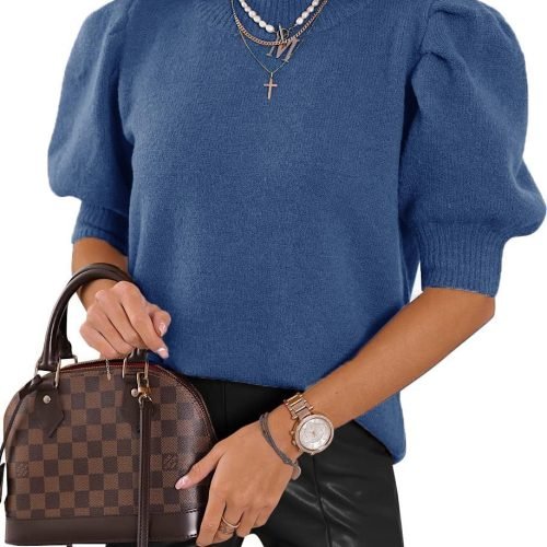 71c_W4UoJ_L._AC_SL1145 Women's Puff Short Sleeve Sweaters 2024 Fashion Spring Tops Casual Pullover Shirts
