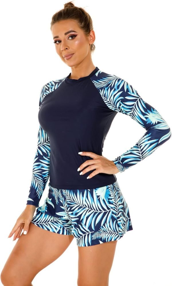 71ctCWuKGQL._AC_SL1500 Women's Long Sleeves Rash Guard Athletic Swim Aztec Tankini Sets Swimsuit