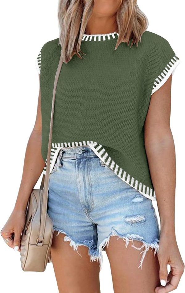 Womens Cap Sleeve Sweater Vest Summer Tops Sleeveless Tank Tops 2024 Trendy Spring Clothes Striped Short Sleeve Shirts