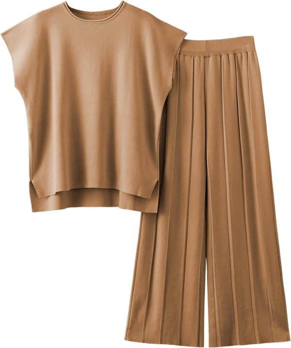 71eUxkhmPuL._AC_SL1500 2 Piece Outfits for Women Sweater Sets Knit Vest Tops Elastic Waisted Pants