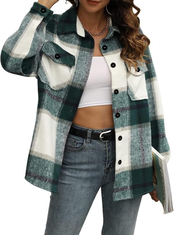 71gS8AuTtsL._AC_SL1200 Trendy Queen Womens Flannel Shacket Jacket Casual Plaid Button Down Long Sleeve Shirt Fall Clothes Outfits