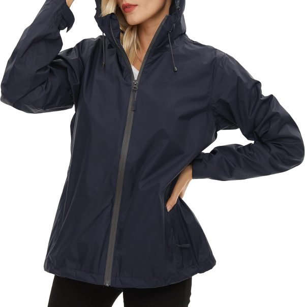 71hkUWZWjWL._AC_SL1500 Women's Rain Jacket Lightweight Waterproof Rain Coat with Hooded Windproof Adjustable Windbreaker