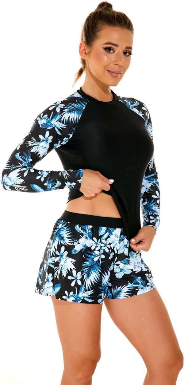 71iGDFJ8erL._AC_SL1500 Women's Long Sleeves Rash Guard Athletic Swim Aztec Tankini Sets Swimsuit