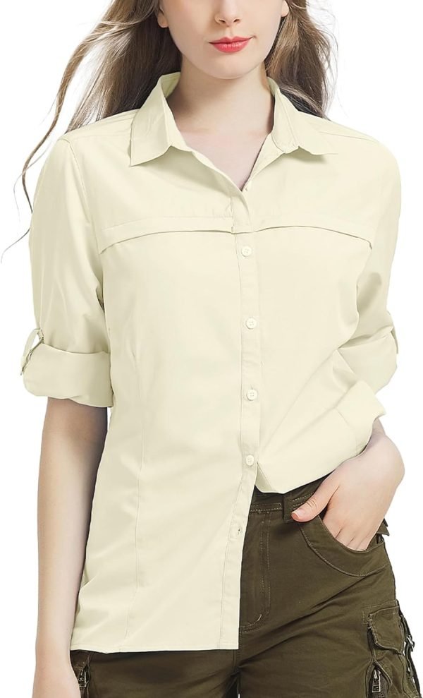 71iX65c8XbL._AC_SL1500 Womens Sun Protection Safari Shirt Quick Dry SPF 50 UV Lightweight Fishing Travel Hiking Outdoor Shirts with Zipper Pockets