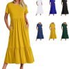 Womens Summer Dresses Casual Short Sleeve Crewneck Swing Dress Casual Tiered t Shirt Dress with Pockets 2024 Trendy Outfits