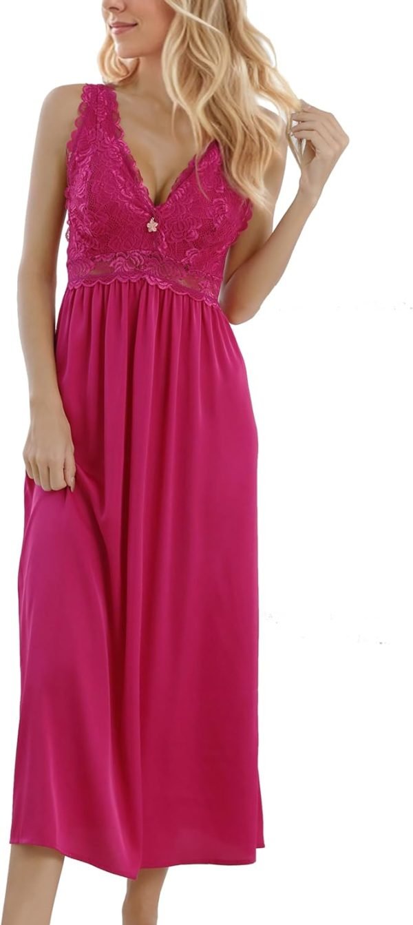 71imkwmm7_L._AC_SL1500 Womens Nightgown Long Sexy Silky V neck Chemise Lace Sleeveless Sleepwear for women Elegant