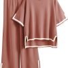 71jAR4MZWrL._AC_SL1500 Womens Knit 2 Piece Sweater Sets Short Sleeve Pullover Tops Elastic Waist Wide Leg Pants Lounge Set