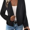 71jyHl6yt3L._AC_SL1500 2024 Summer Cropped Collarless Blazer Lightweight Fully Lined Open Front Elegant Petite Work Office Jackets