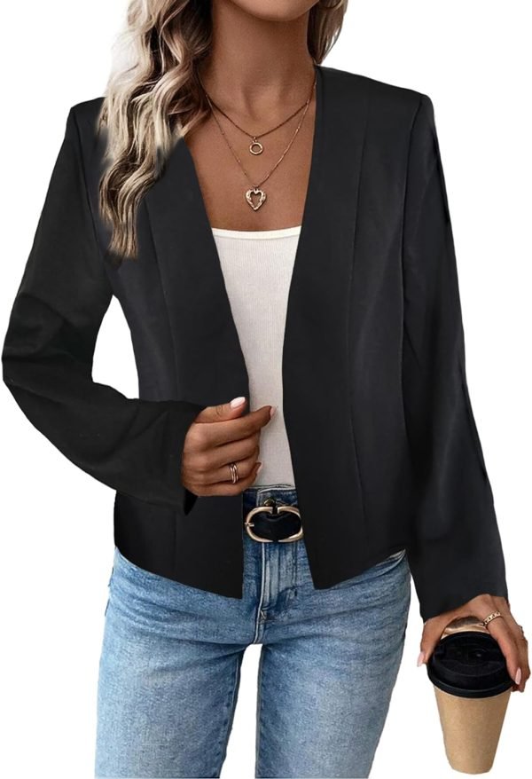 71jyHl6yt3L._AC_SL1500 2024 Summer Cropped Collarless Blazer Lightweight Fully Lined Open Front Elegant Petite Work Office Jackets