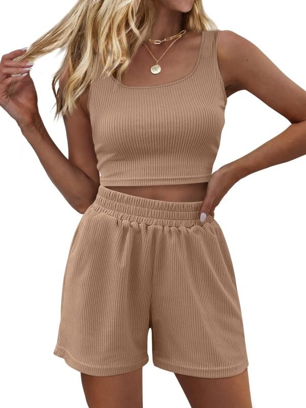 71ky-V7PZeL._AC_SL1500 Trendy Queen Two Piece Summer Outfits Women Shorts Sets 2 Piece Sleeveless Matching Lounge Crop Top and High Waisted Shorts