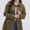 71l_cjNhWmL._AC_SL1500 Women's Military Jacket Lightweight Button Up Utility Drawstring Waist Anorak Coat with Pockets