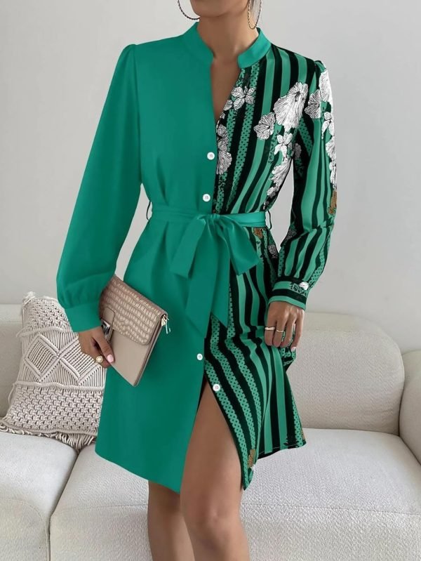 71nUDdUpWTL._AC_SL1500 Womens Button Down Shirt Dresses with Belt Button Up Tunics Long Sleeve Blouse Tops