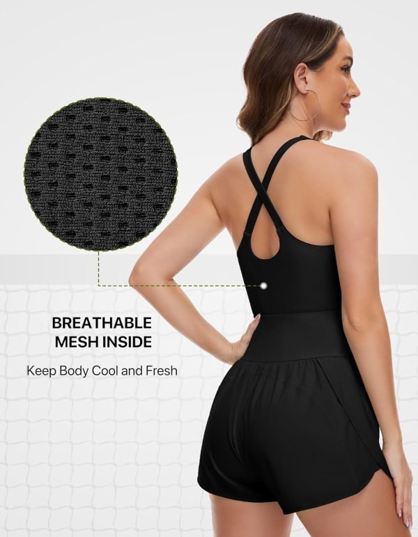 71nVjfaB0hL._AC_SL1500 Athletic Romper Workout Onesie for Women, Quick-dry Running Active Romper One Piece Outfits with 2 Side Pockets